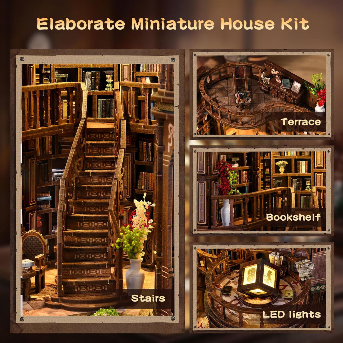 Detailed tiny windows and doors showing precise laser-cut craftsmanship