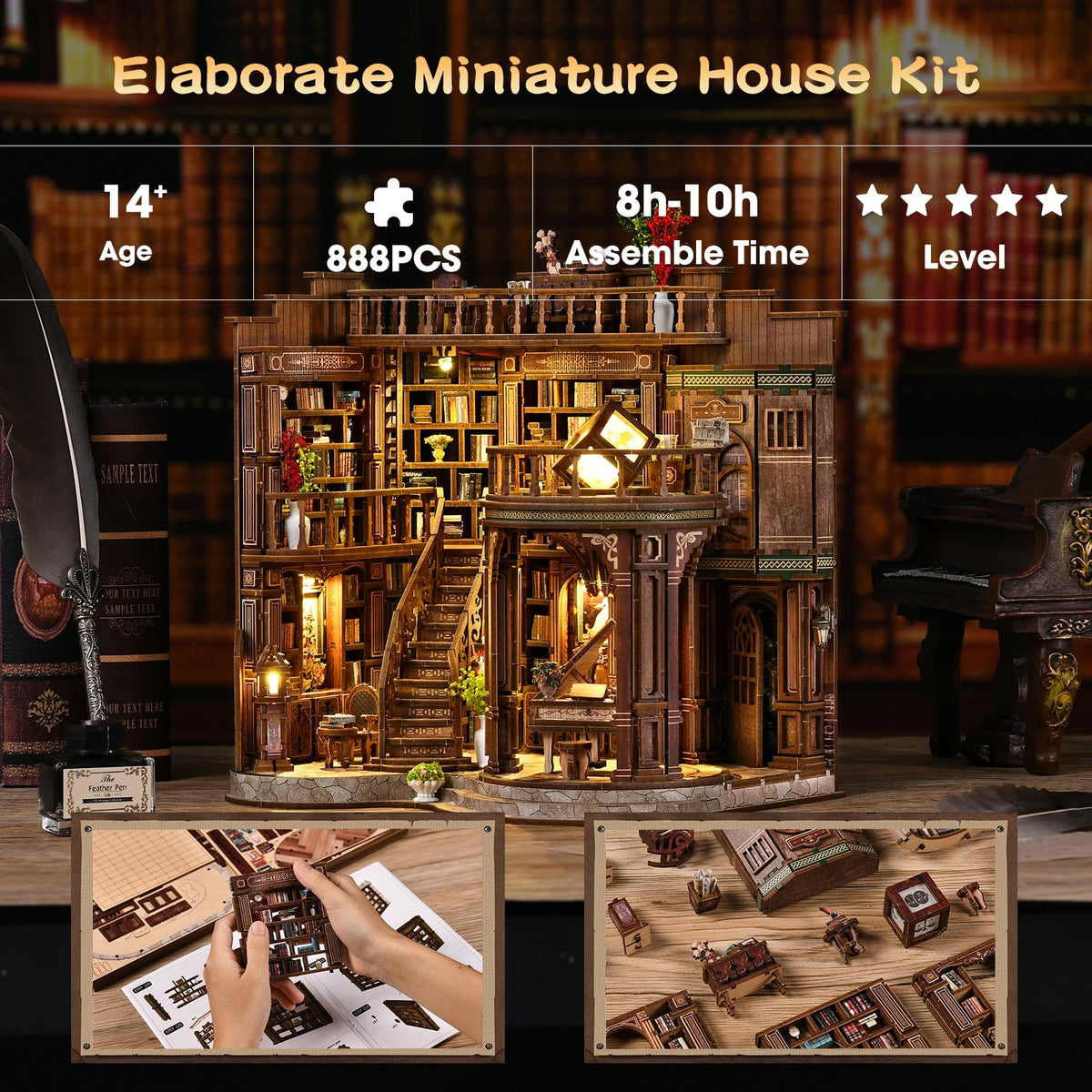 Open view of cozy miniature library nook behind a doorway
