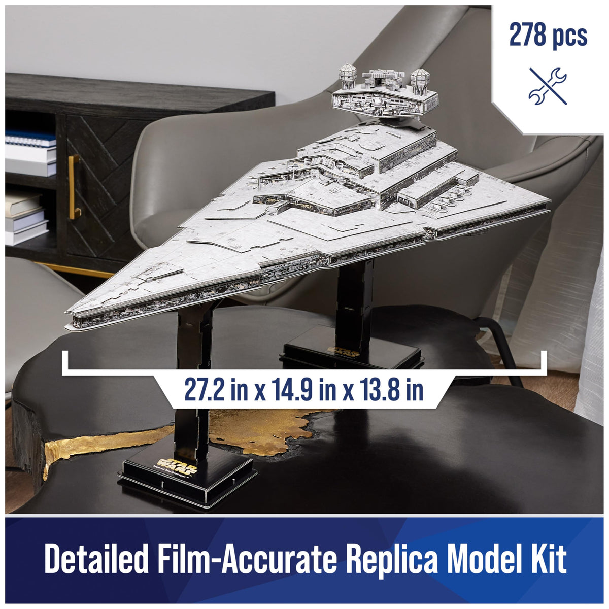 4D Build Imperial Star Destroyer close-up shows movie-quality detailing.