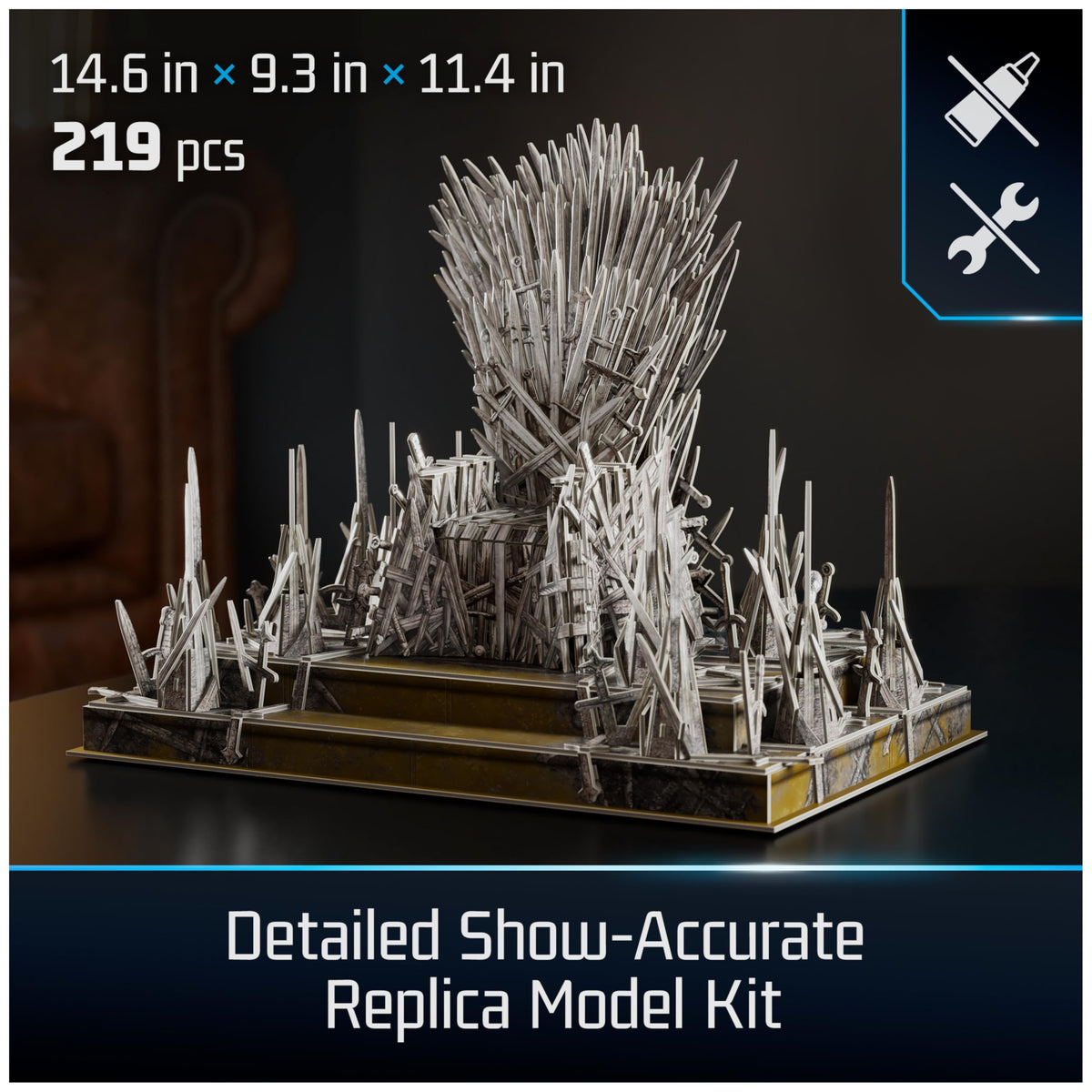 Close-up of 4D Build Iron Throne detailed replica for collectors
