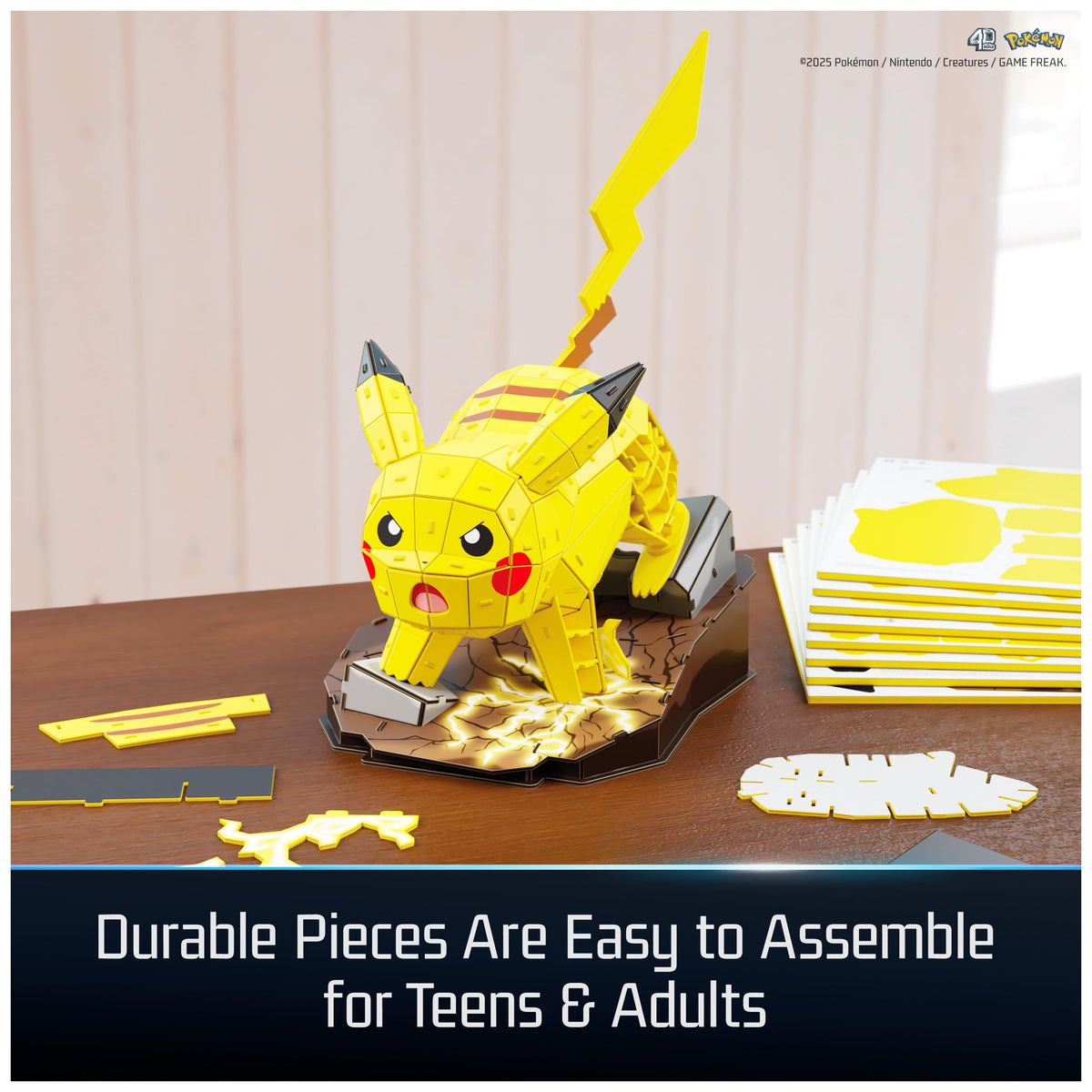 4D Build Pikachu 201-piece puzzle pieces spread for an engaging build.