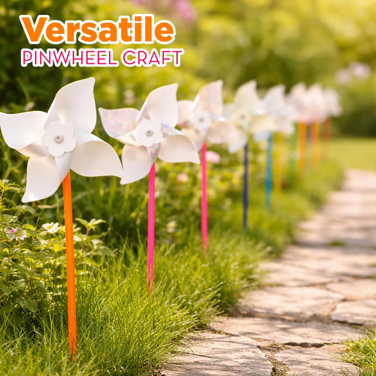 4E's Novelty white pinwheels for summer camps and parties.