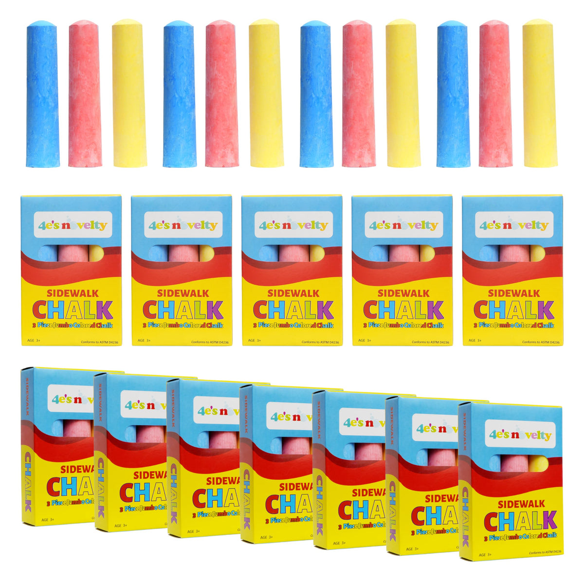 4E's Novelty 12-box chalk pack front view for colorful party favors.