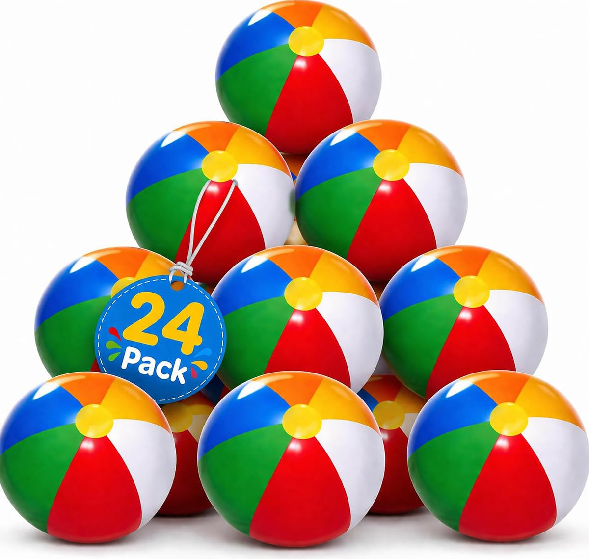 4E's Novelty 16-inch inflatable beach ball in a 24 pack for bulk party fun and pool games.