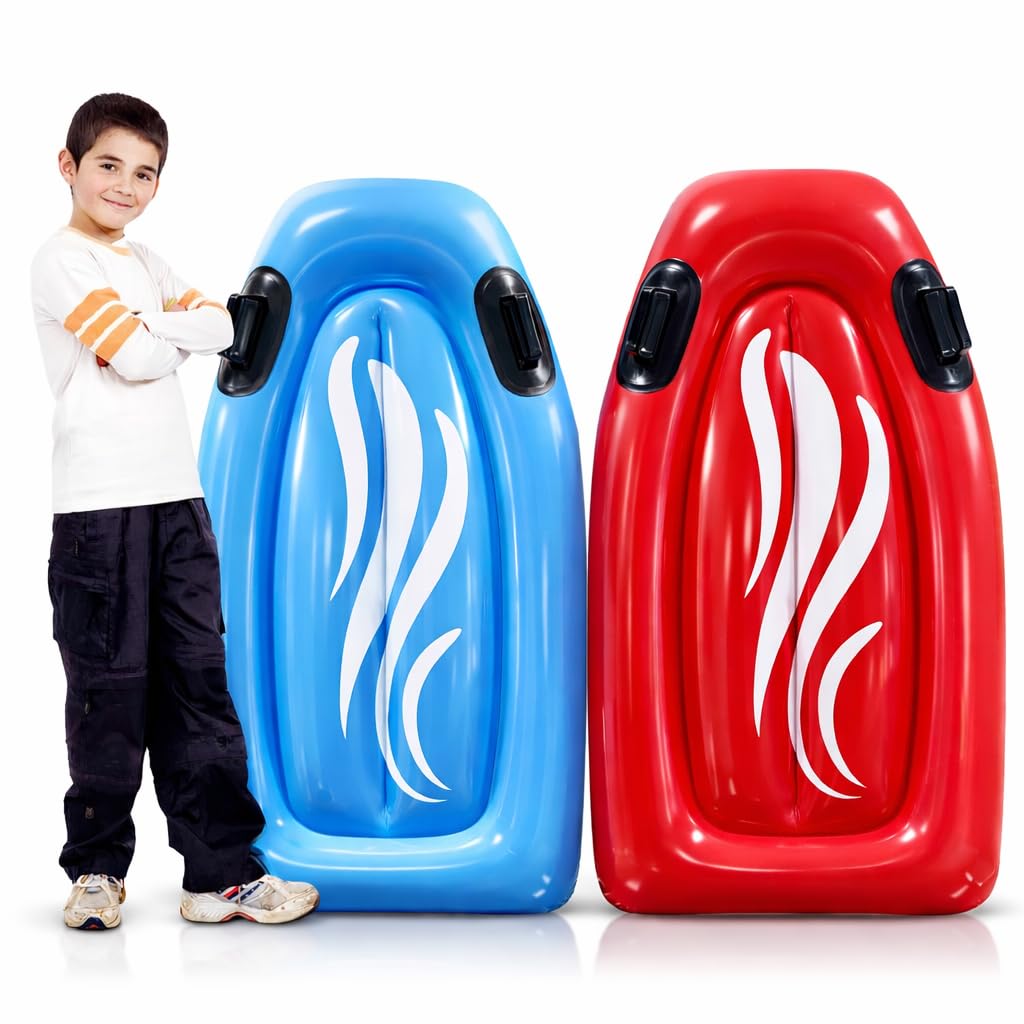 4E's Novelty 2-pack inflatable boogie boards for beach, ideal for family fun on waves.