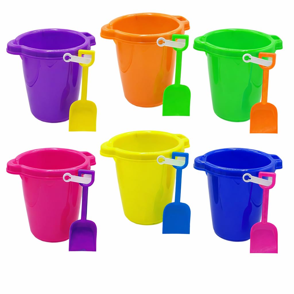 4E's Novelty beach buckets and shovels 6-pack for kids, durable and versatile.