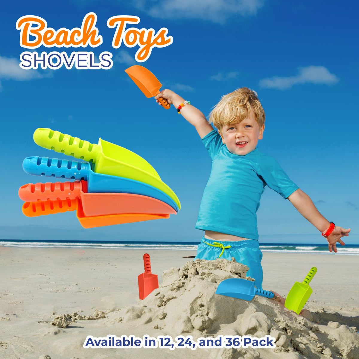 Bright colors for easy spotting during beach and sandbox play.