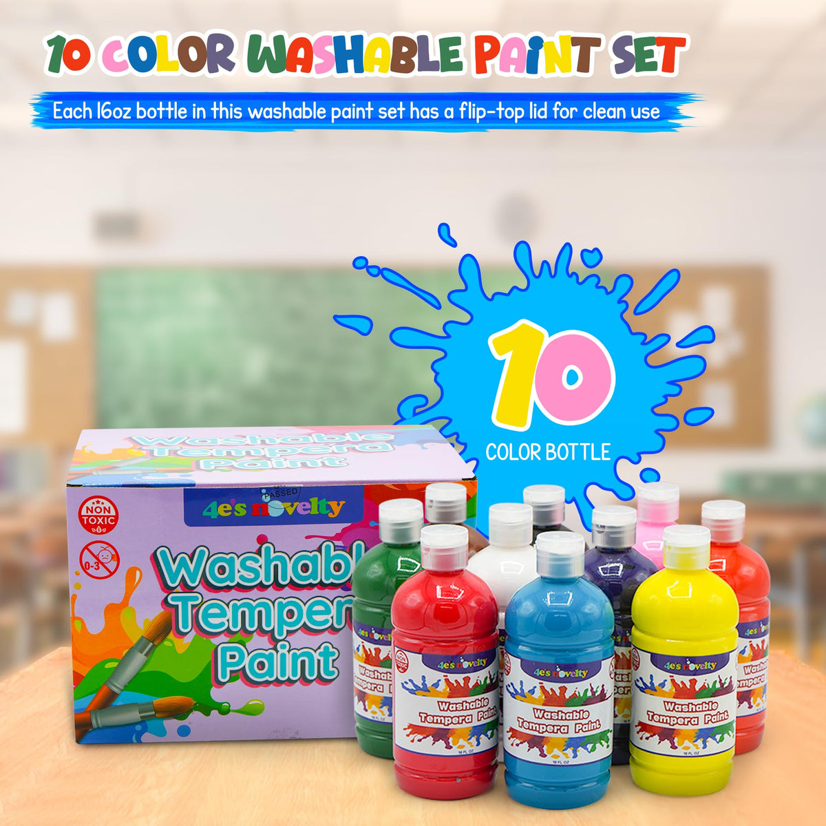 4E's Novelty bright tempera colors on paper for classroom crafts