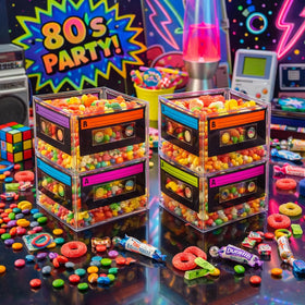 4E's Novelty cassette tape bucket doubles as snack holder for retro party