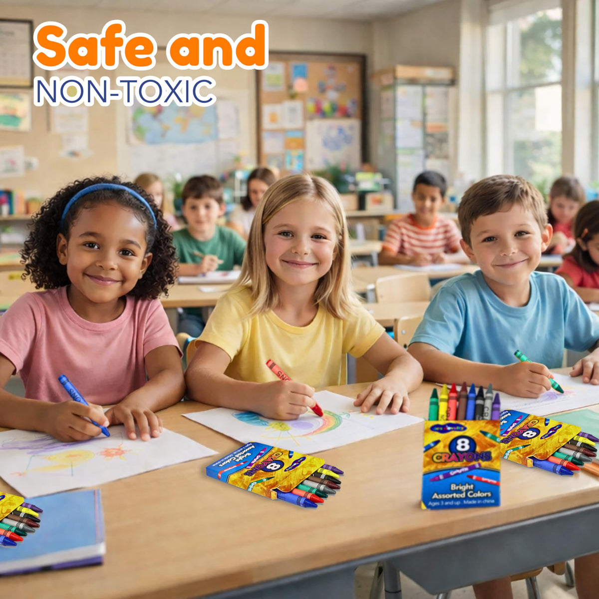 4E's Novelty non-toxic crayons ensure safe coloring sessions.