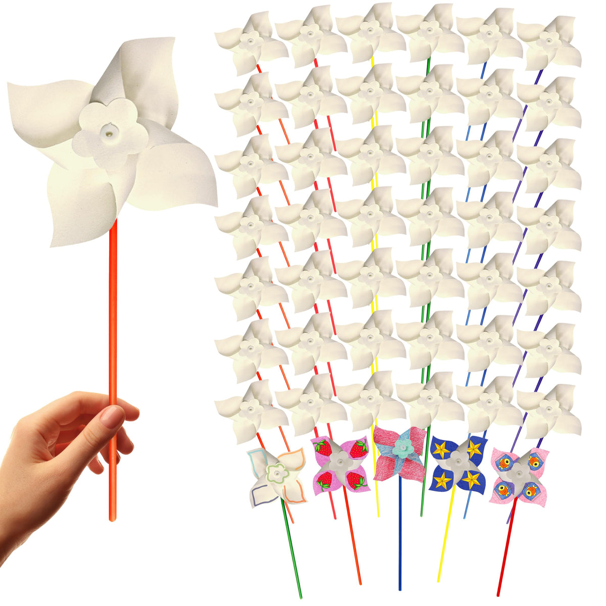 4E's Novelty DIY pinwheels 48-pack white pinwheels ready for coloring at home