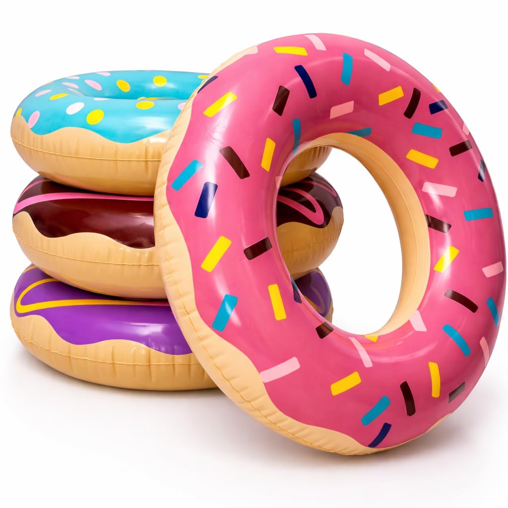 4E's Novelty donut pool float in action at a party scene.