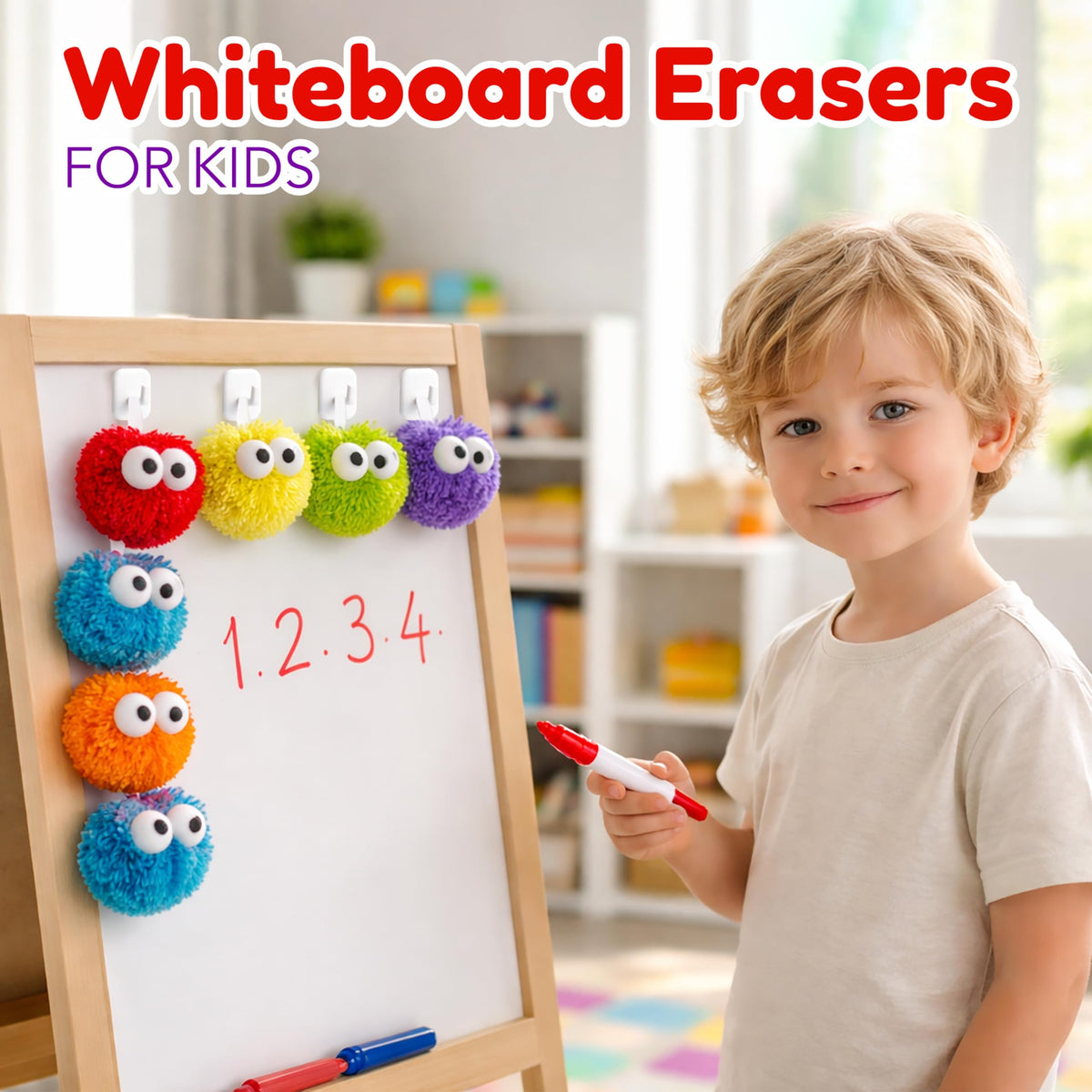 4E's Novelty bulk pack erasers for shared classroom use.
