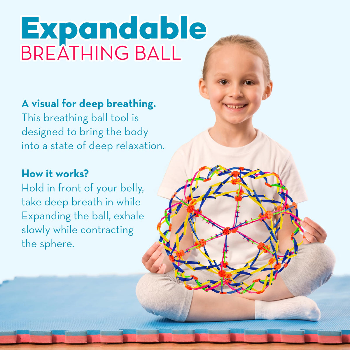 4E's Novelty expandable breathing ball expanded size for deep breathing practice.