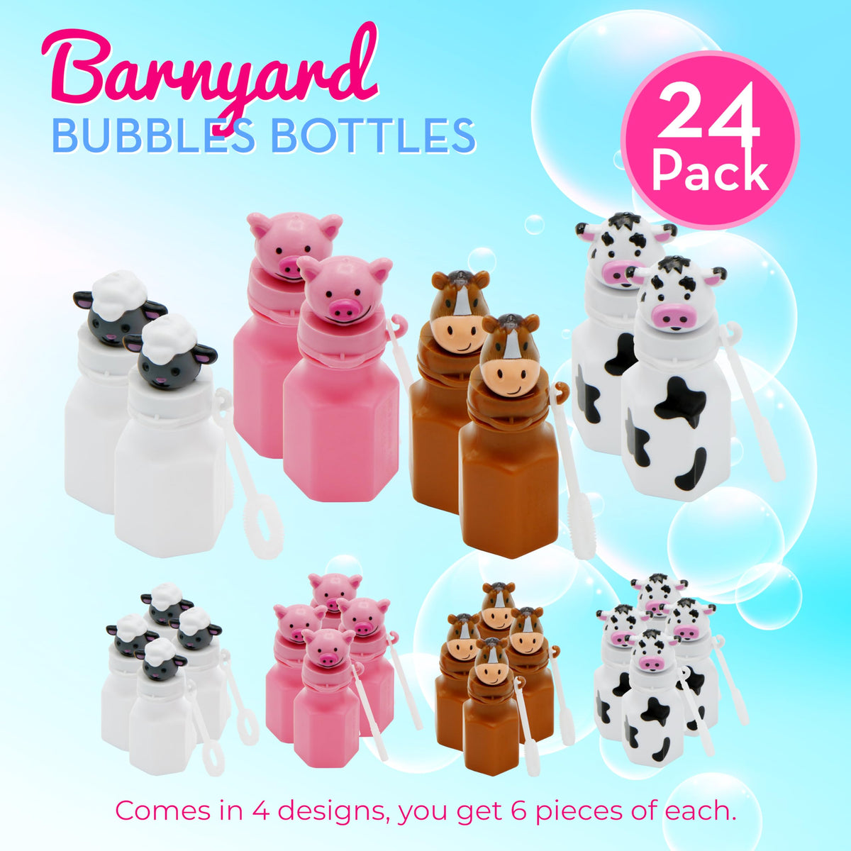 4E's Novelty Farm Animals Bubbles pack for easy storage and sharing.