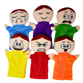 4E's Novelty Feeling Puppet 6-pack, ideal for classroom group activities