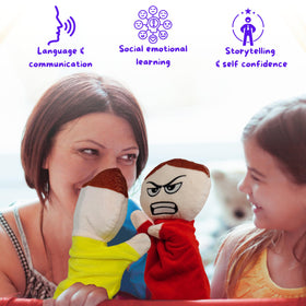 4E's Novelty Feeling Puppet angry, supports safe expression during frustration through interactive storytelling