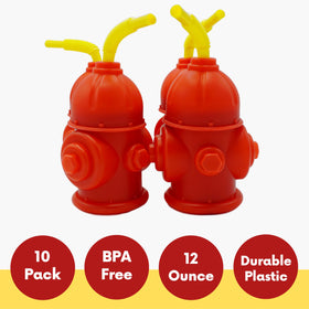 4E's Novelty fire truck sipper cups; easy-to-use lids keep drinks covered.