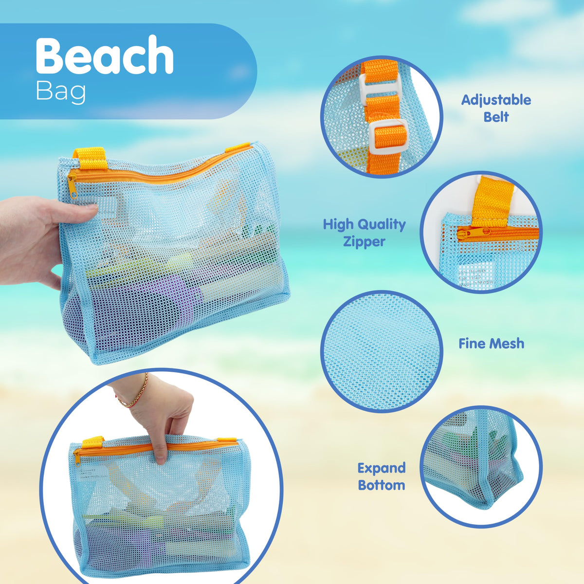 4E's Novelty foldable beach bag demonstrates compact travel storage.