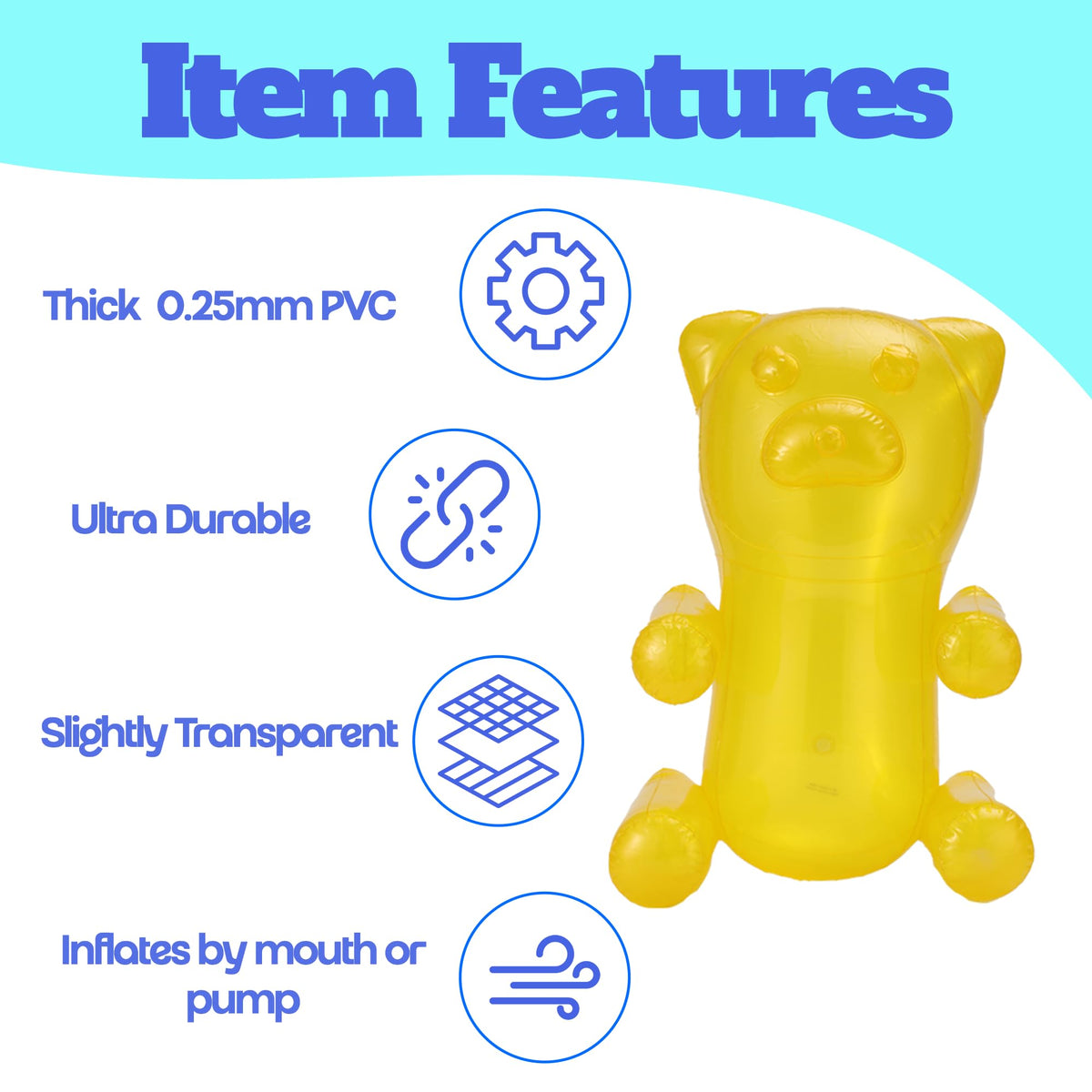 4E's Novelty gummy bears 24-inch float close-up highlights heavy vinyl.