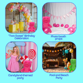 4E's Novelty gummy bears 24-inch pink float brings whimsical candyland vibes to events.