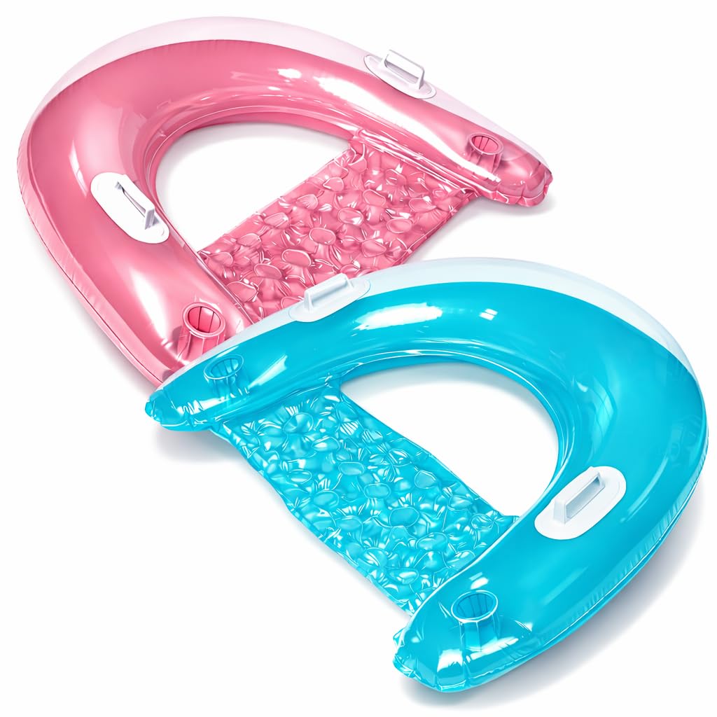 4E's Novelty inflatable pool chair float in pink-blue for poolside relaxation.