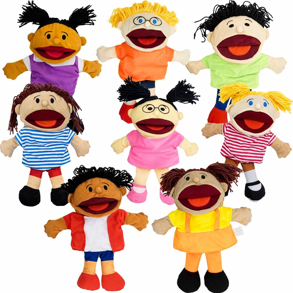 4E's Novelty multicultural hand puppets with movable mouth for engaging storytelling