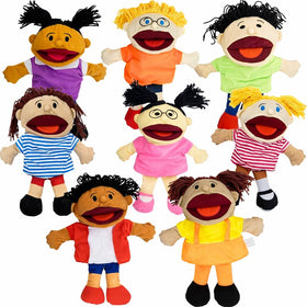 4E's Novelty multicultural hand puppets with movable mouth for engaging storytelling