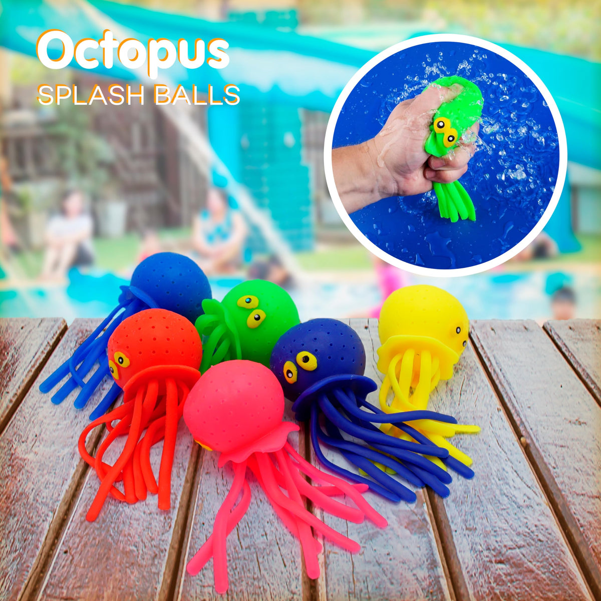 Pool play with colorful octopus water balls for outdoor splash