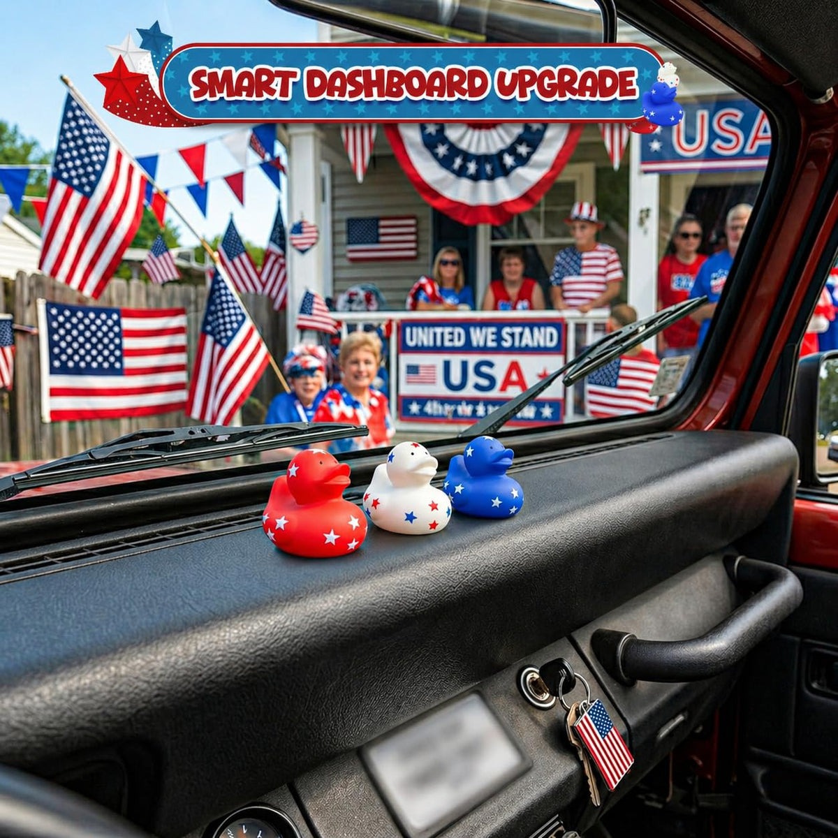 Bulk 24-pack patriotic mini ducks for gifts.