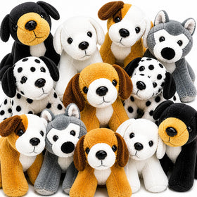 4E's Novelty Plush Dogs 12 pack of assorted puppies in 5 inch size, ideal for party favors