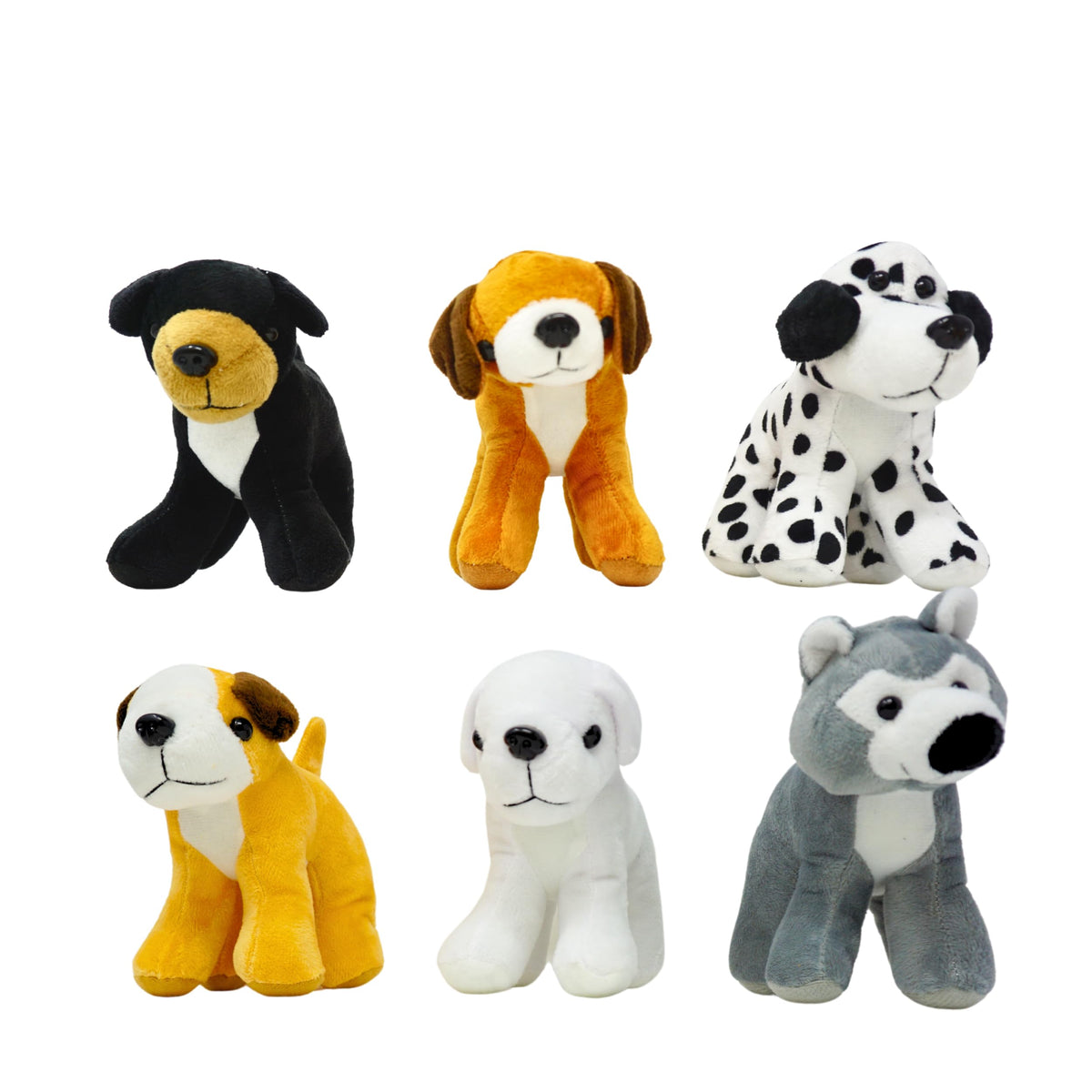 4E's Novelty Plush Dogs arranged as party favors for dog themed events