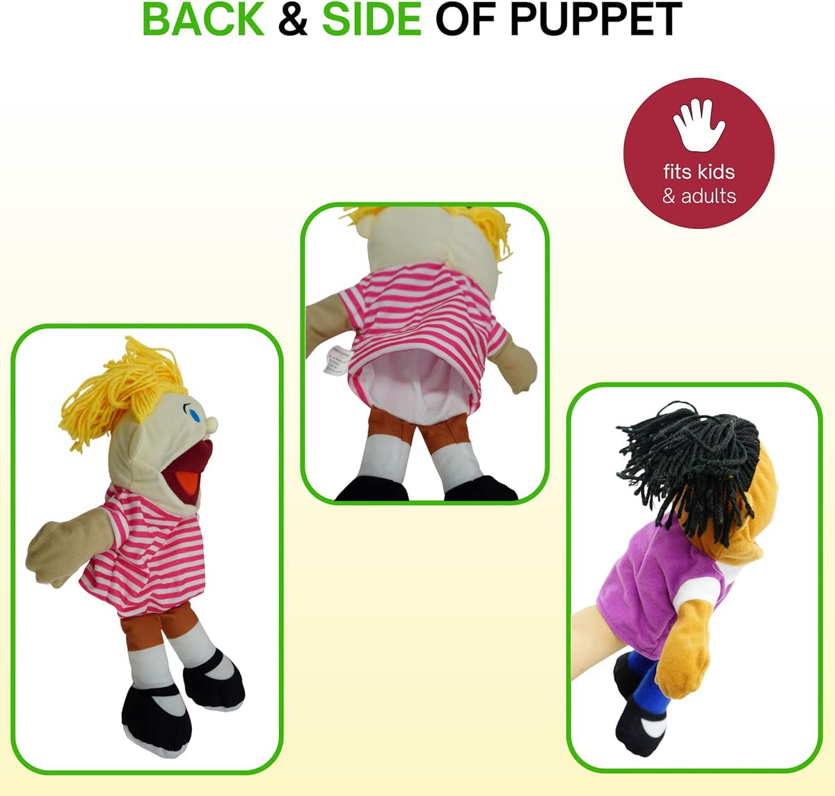 4E's Novelty hand puppets come in an 8-pack for group storytelling