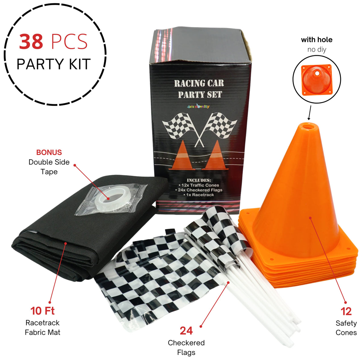 4E's Novelty traffic cones with hole on top enabling flag insertion
