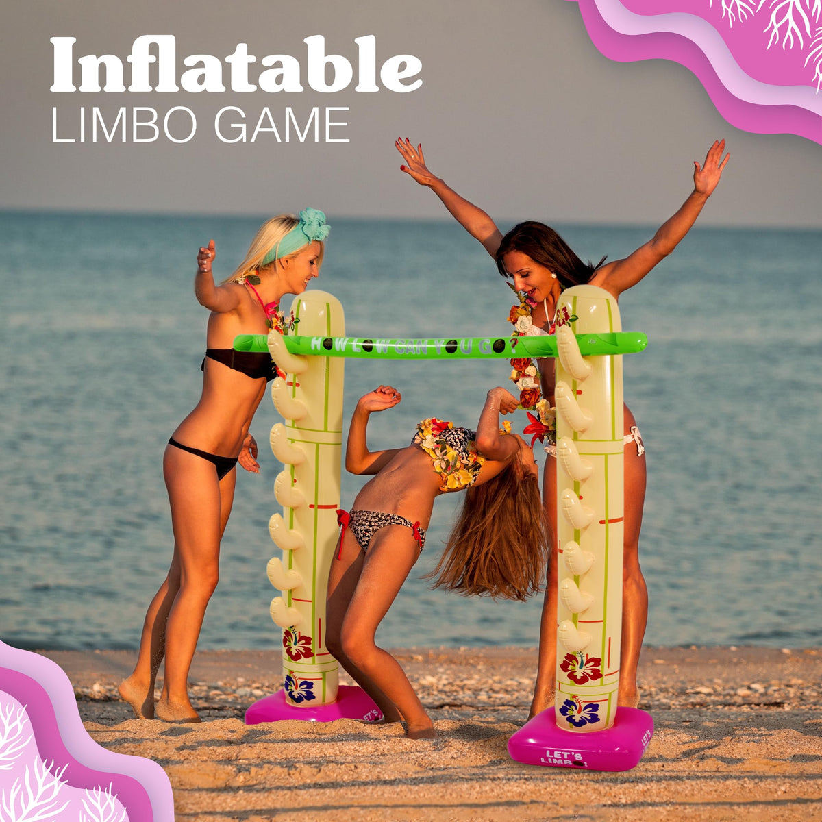 4E's Novelty tropical luau limbo set creates festive vibes for outdoor gatherings.