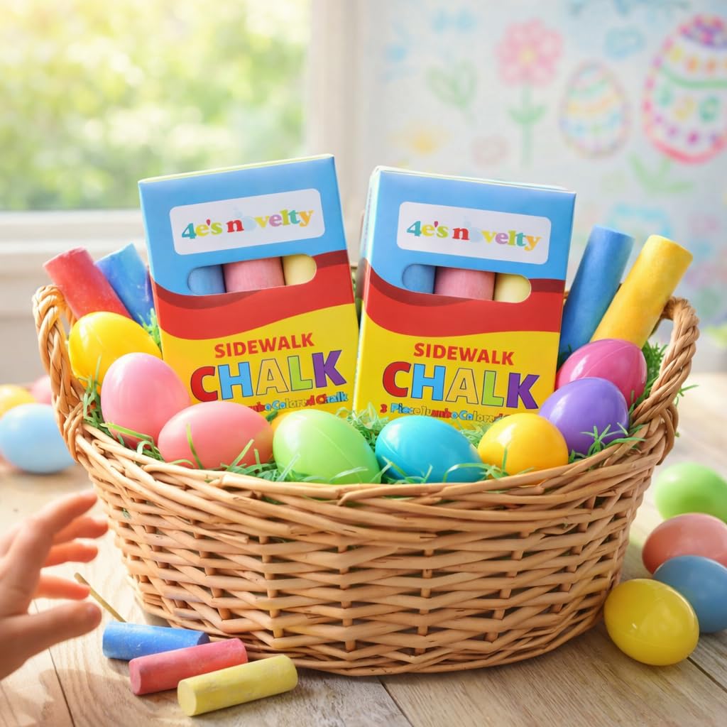 4E's Novelty non-toxic sidewalk chalk with child-safe pigments for outdoor play.