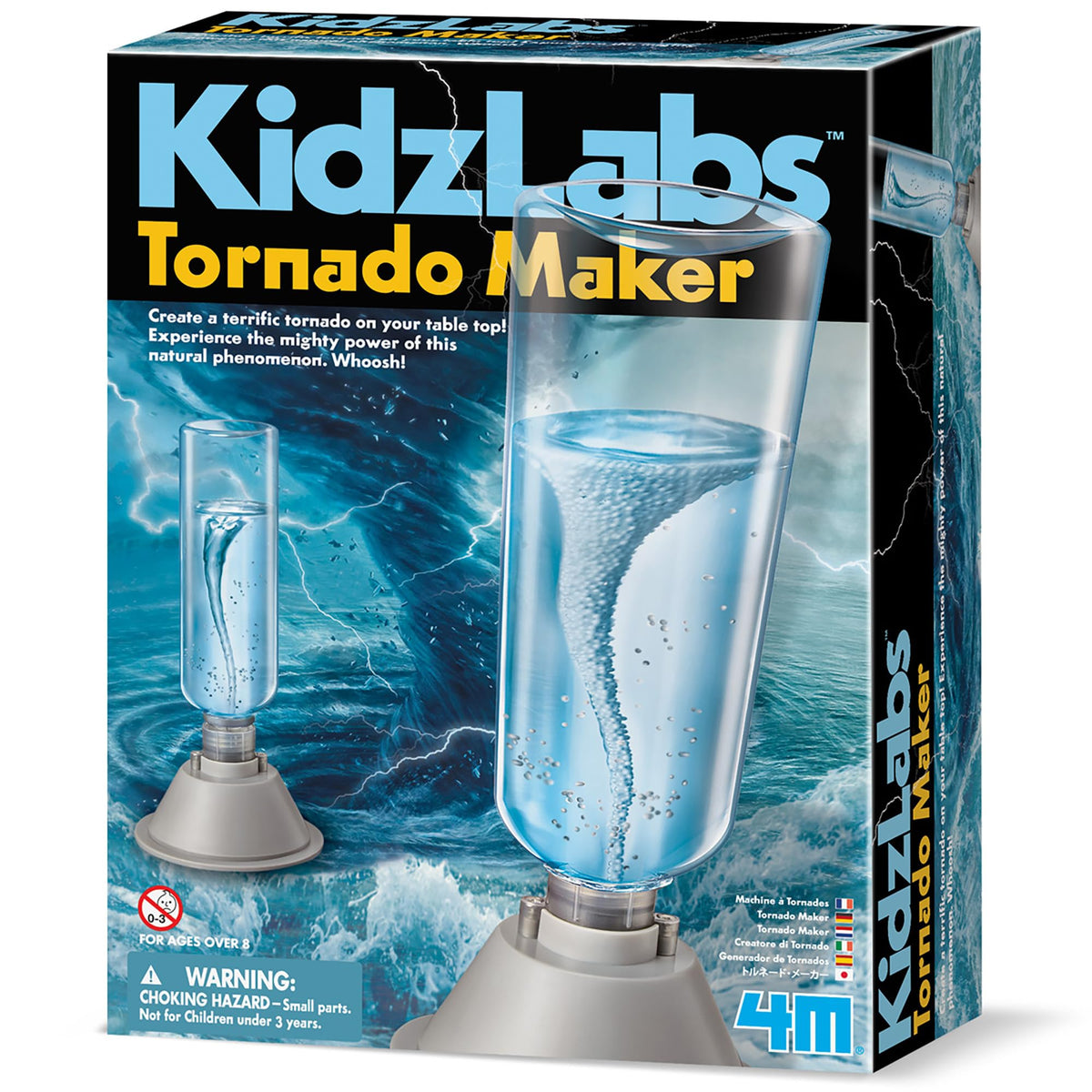 4M KidzLabs tornado maker bottle demo showing swirling vortex for classroom learning