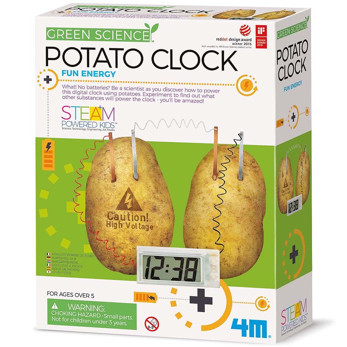 4M Potato Clock assembly demonstrates battery-free energy in a hands-on setup.