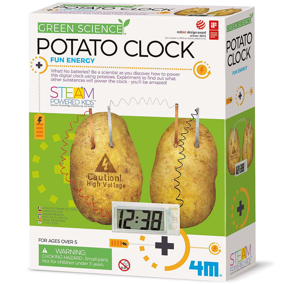 4M Potato Clock assembly demonstrates battery-free energy in a hands-on setup.