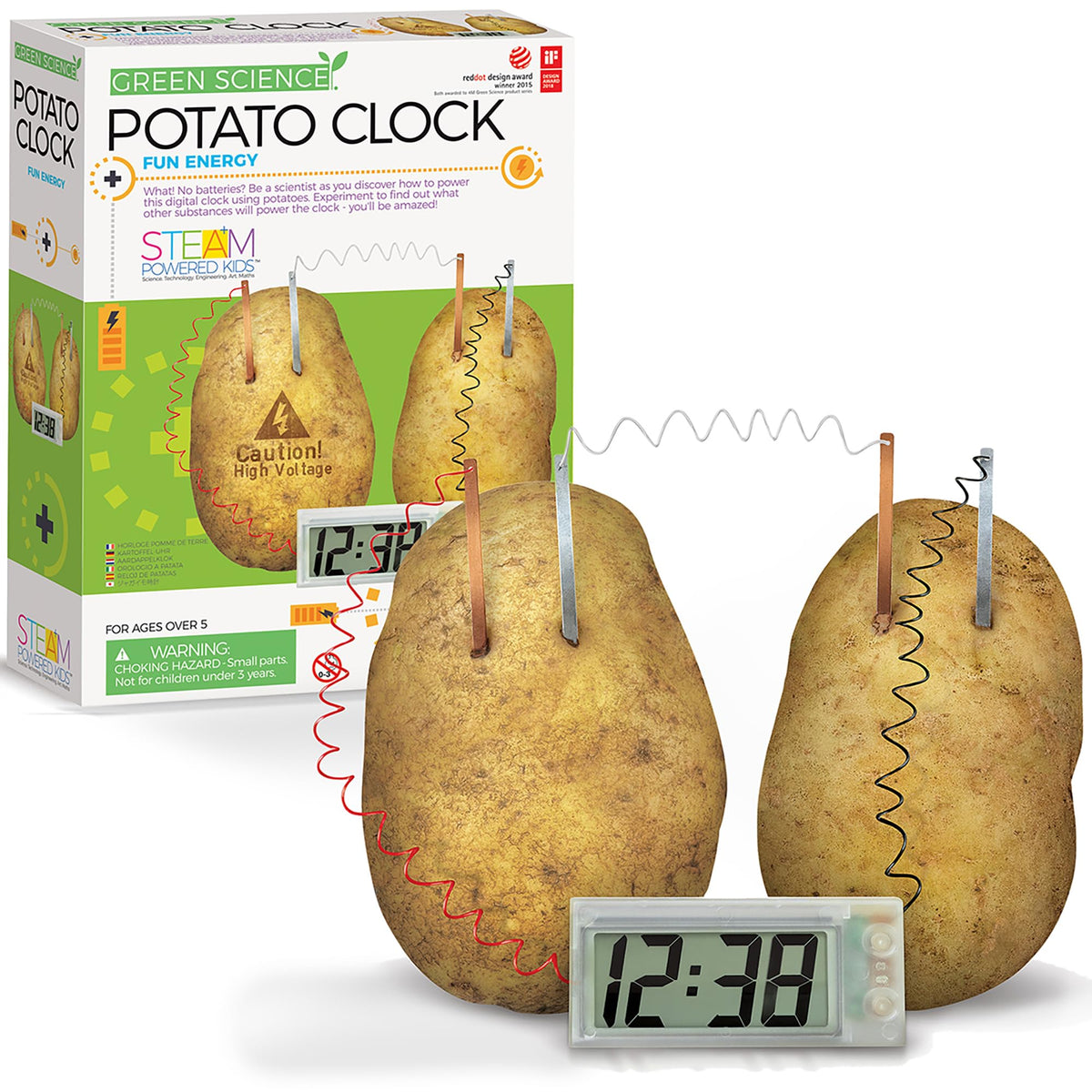 4M Potato Clock digital display powering learning with potato energy.