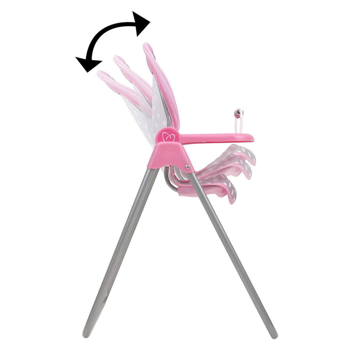 509 Cotton Candy Pink highchair tilting seat enables nap-time during play.
