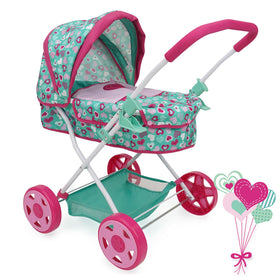 509 Mint Heart Daisy pram in use during a playful outdoor stroll