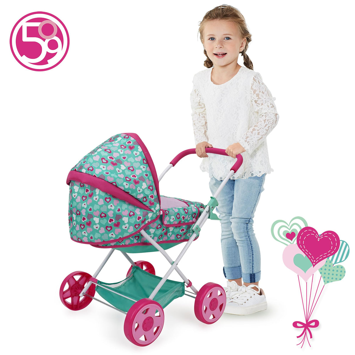 509 Mint Heart Daisy pram safety lock with dual latches for steady play