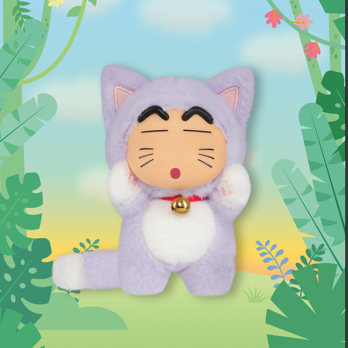 52TOYS Crayon Shin-chan Big Tails Pal Wolf pose enhances dynamic shelf decor.