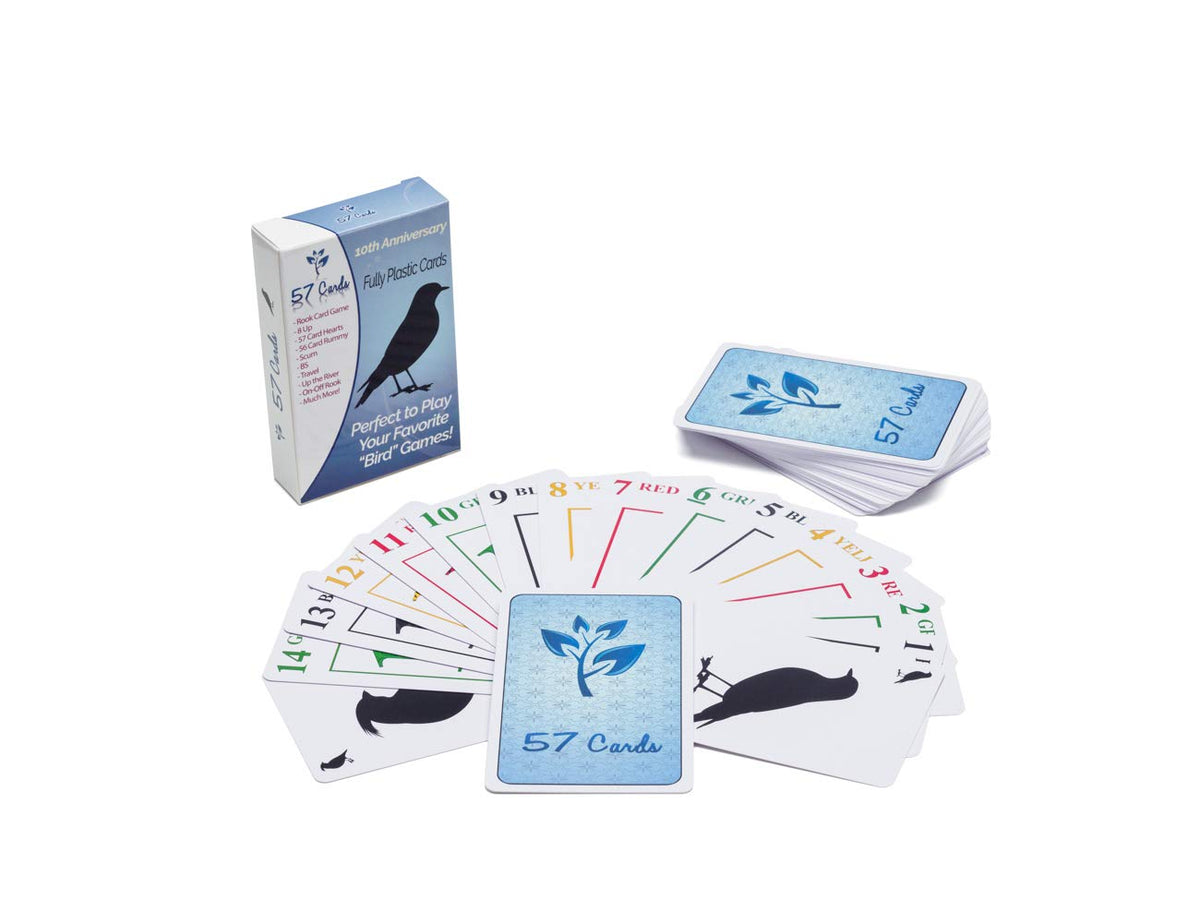 57 Cards durable plastic bird cards resist fraying for long-lasting sessions.