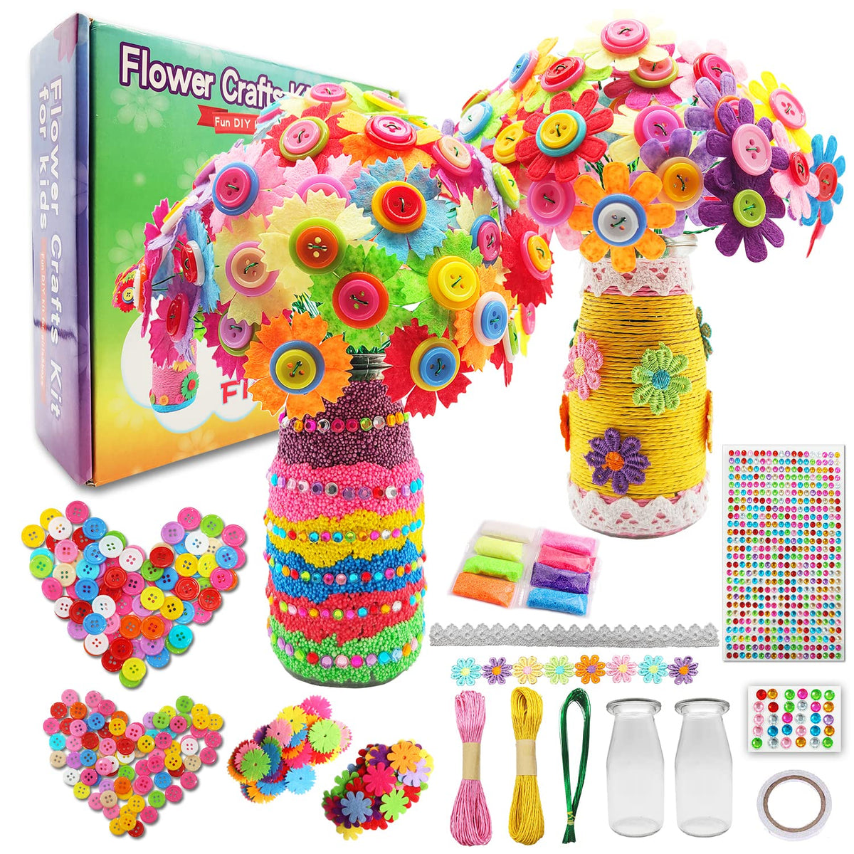7july Button Felt Bouquets Kit overview with all-in-one materials