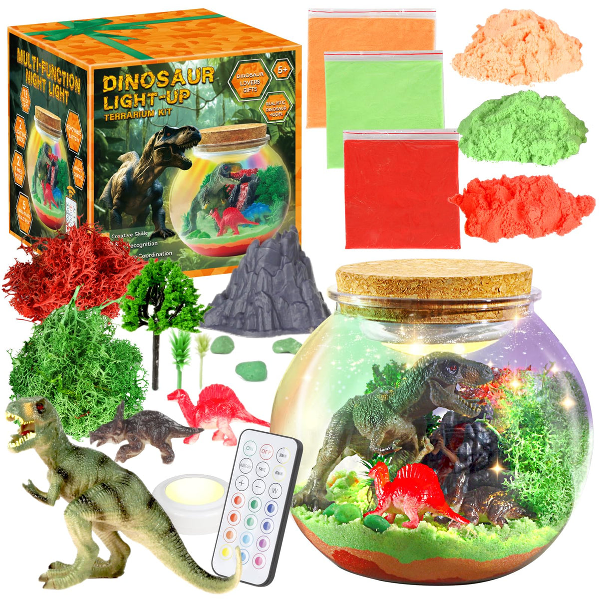 7july Dinosaur Terrarium Kit with dinosaur toys for imaginative play.
