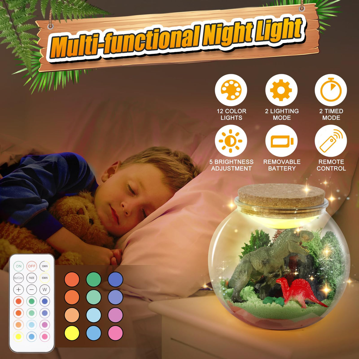 7july Dinosaur Terrarium Kit night light with color options for kids.