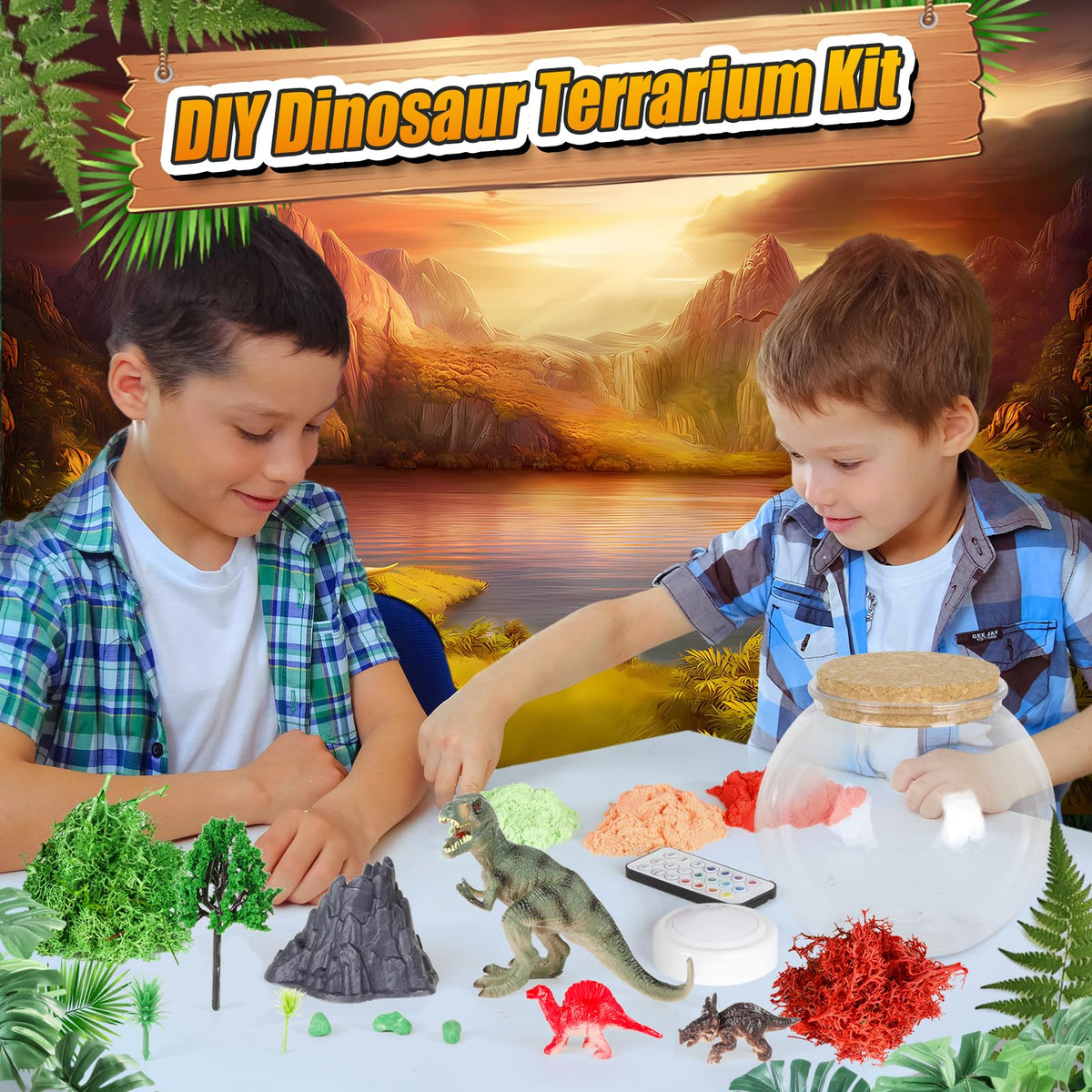 7july Dinosaur Terrarium Kit shows terrarium assembly for creative building.