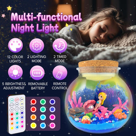 7july mermaid terrarium night light glows softly for bedtime.